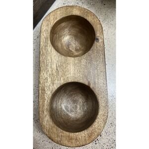 MCM Wooden Rustic Bowl Divided Relish Dish Tray Trinket Hand Carved